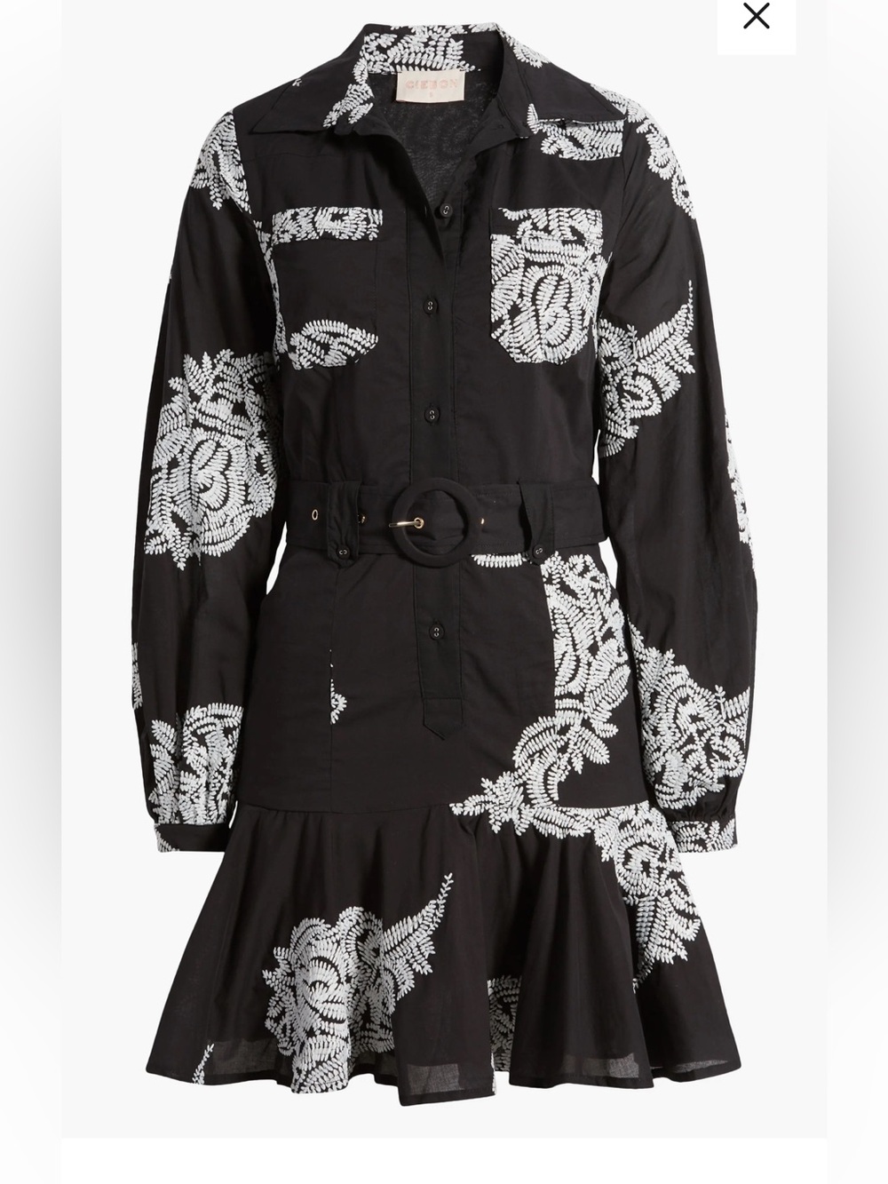 CIEBON Ina Embroidered Long Sleeve Cotton Shirtdress size M